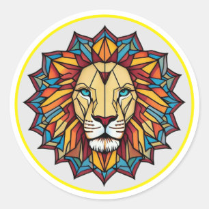 Pegatina Redonda "Balanza vibrante arte geométrico de leones"