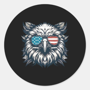 Pegatina Redonda Bald Eagle Estadounidense 4 De Julio Funn Patrióti