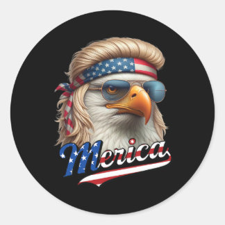 Pegatina Redonda Bald Eagle Merica 4 de Julio Eagle Blonde Mullet F