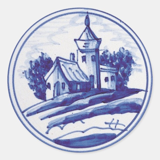 Pegatina Redonda Baldosa azul tradicional de Holanda (Anverso)