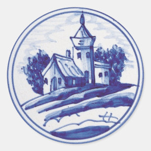 Pegatina Redonda Baldosa azul tradicional de Holanda