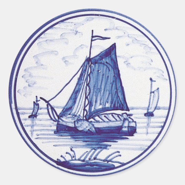 Pegatina Redonda Baldosa azul tradicional de Holanda (Anverso)