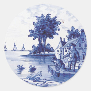 Pegatina Redonda Baldosa azul tradicional de Holanda