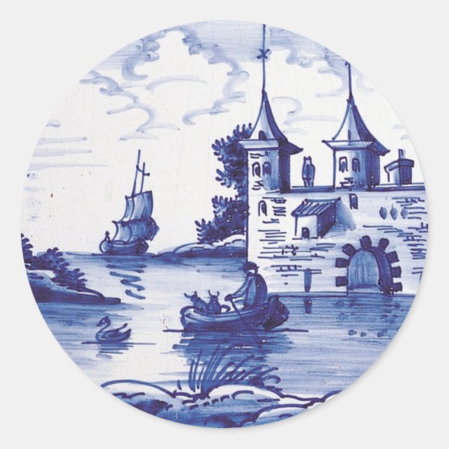 Pegatina Redonda Baldosa azul tradicional de Holanda (Anverso)