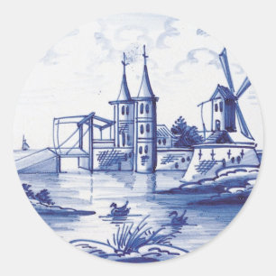 Pegatina Redonda Baldosa azul tradicional de Holanda