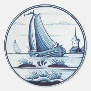 Pegatina Redonda Baldosa azul tradicional de Holanda
