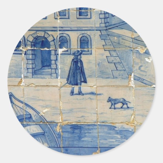 Pegatina Redonda Baldosa de Azulejo (Anverso)