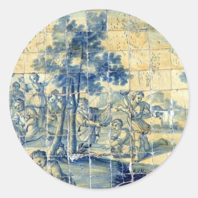 Pegatina Redonda Baldosa de Azulejo (Anverso)