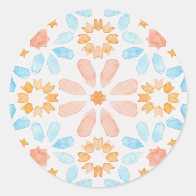 Pegatina Redonda Baldosas marroquíes en tonos pastel (Anverso)
