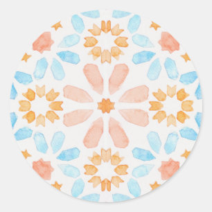 Pegatina Redonda Baldosas moriscas en tonos pastel