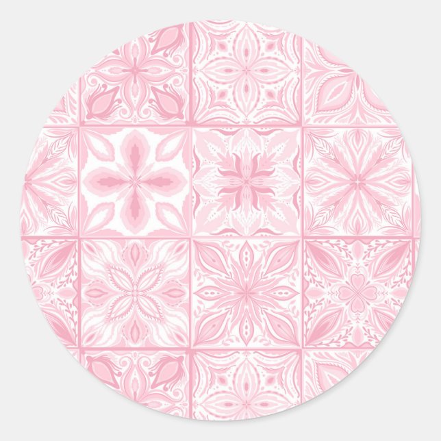 Pegatina Redonda Baldosas orgánicas en rosa (Anverso)