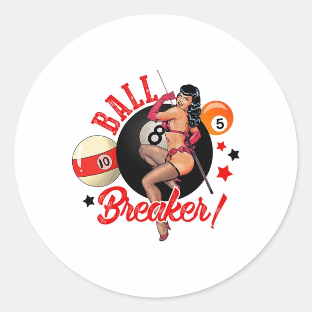 Pegatina Redonda Ball Breaker Funny Pool Player Billiard Lover Bill (Anverso)