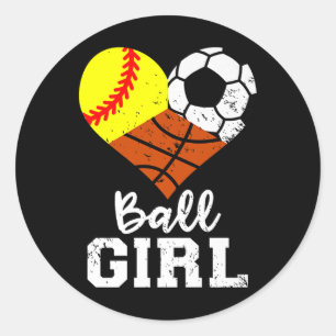 Pegatina Redonda Ball Chica Funny Chica de baloncesto de fútbol  Pr