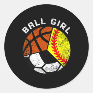 Pegatina Redonda Ball Chica Funny Softball Baloncestista Baloncesti