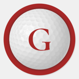 Pegatina Redonda Ball de golf Crimson Red Monogram