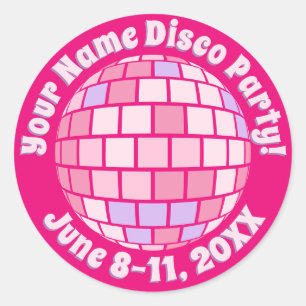 Pegatina Redonda Ball disco retro rosado PERSONALIZADO