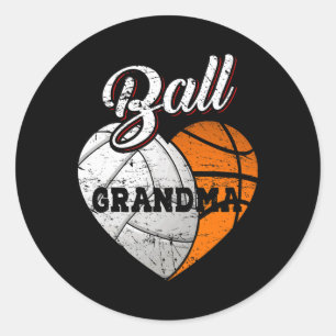 Pegatina Redonda Ball Grandma Volleyball Baloncesto Corazón