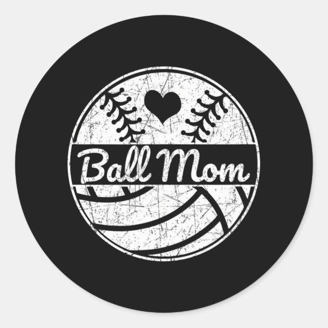 Pegatina Redonda Ball Mom Half Baseball Sofball Half Volleyball (Anverso)