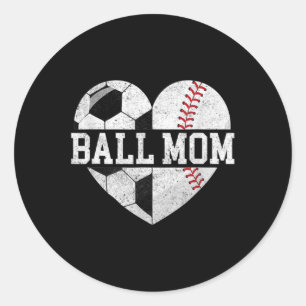 Pegatina Redonda Ball Mom Heart Fun Baseball Soccer Mom