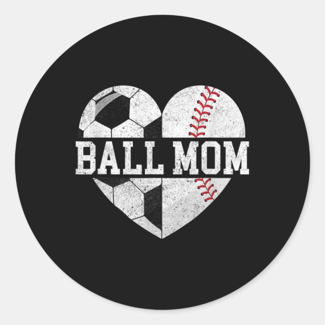 Pegatina Redonda Ball Mom Heart Fun Baseball Soccer Mom (Anverso)
