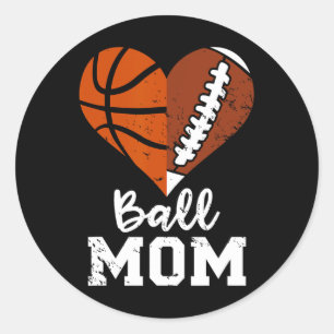 Pegatina Redonda Ball Mom Heart Fun Football Basketball Mom