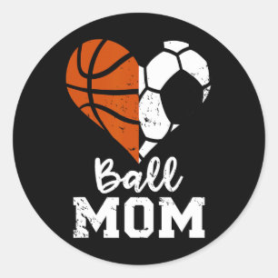 Pegatina Redonda Ball Mom Heart Fun Soccer Basketball Mom