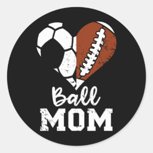 Pegatina Redonda Ball Mom Heart Funny Football Soccer Mom