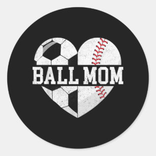 Pegatina Redonda Ball Mom Shirt Heart Graciosa Béisbol