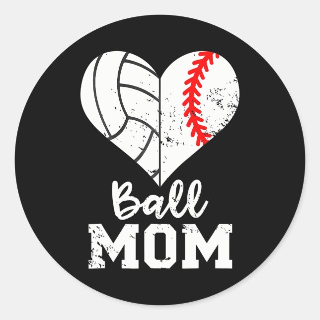 Pegatina Redonda Ball Mom Volleyball Ball Player Ball Heart (Anverso)