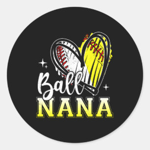 Pegatina Redonda Ball Nana He Béisbol De La Abuela De La Abuela De 