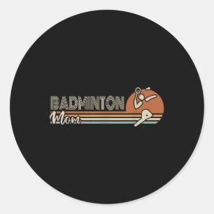 Pegatina Redonda Ball Sport Shuttle Sport Retro Badminton Mamá Muje