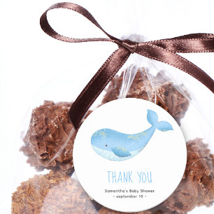 Pegatina Redonda Ballena acuarela - gracias baby shower