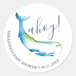 Pegatina Redonda Ballena acuarela y estrella de mar azul