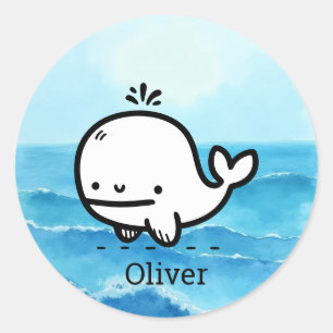 Pegatina Redonda Ballena bebé adorable - Kawaii Sea Creature Line A