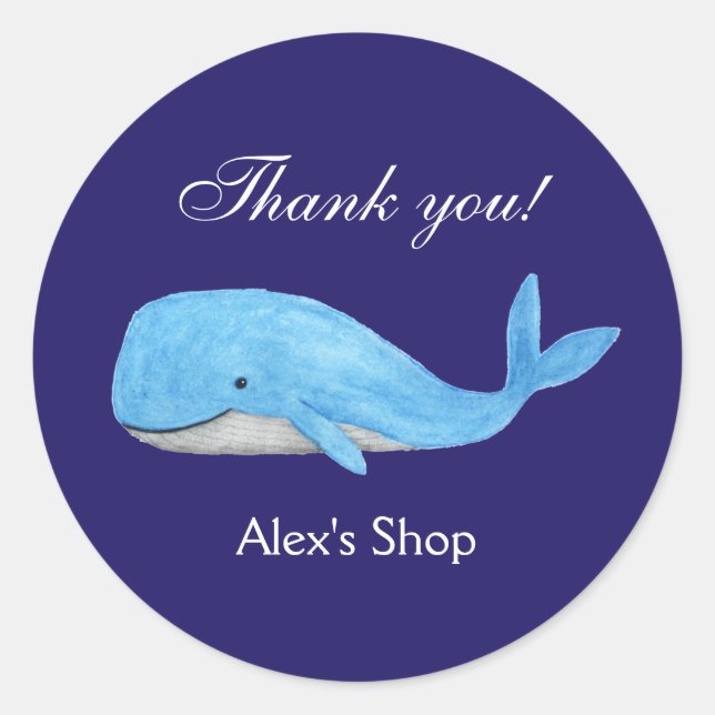 Pegatina Redonda Ballena Cuta Gracias Nombre personalizado Pequeña  (Anverso)
