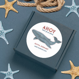 Pegatina Redonda Ballena Gracias por la ducha Nautical Baby