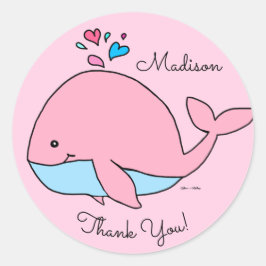 Pegatina Redonda Ballena rosa Kawaii personalizada