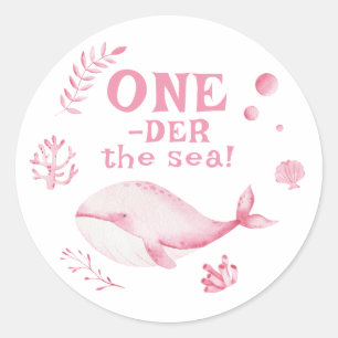 Pegatina Redonda Ballena Rosa Oneder El Mar 1er Cumpleaños 