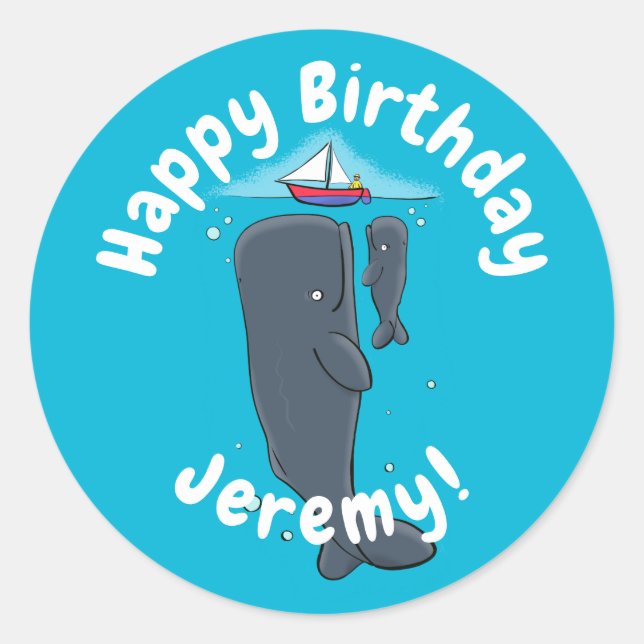 Pegatina Redonda Ballenas cortas y ilustracion personalizado de vel (Anverso)