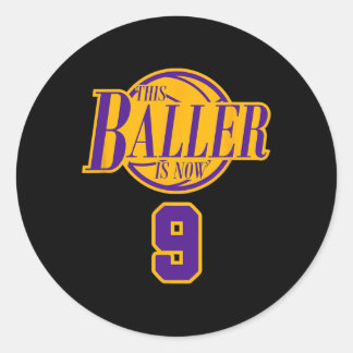 Pegatina Redonda Baller De Baloncesto De Nacimiento De 9 Años De Ed