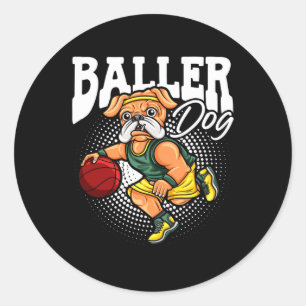 Pegatina Redonda Baller Dog Deportista Bulldog Muscular Dog Bas