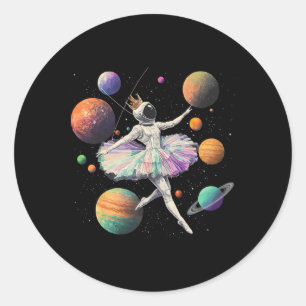 Pegatina Redonda Ballerina Astronauta Bailando En Planetas Espacial