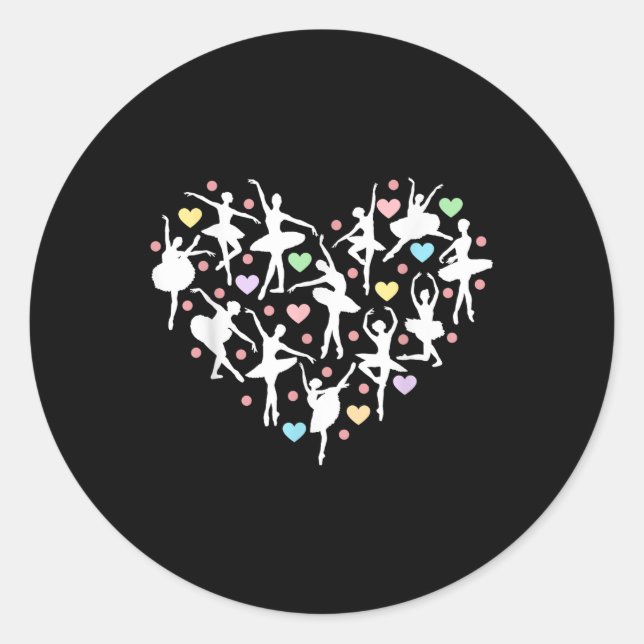 Pegatina Redonda Ballerina bailarina Día de San Valentín de corazón (Anverso)