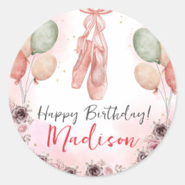 Pegatina Redonda Ballerina Ballet rosa Zapatillas floridas
