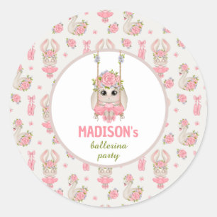 Pegatina Redonda Ballerina fiesta chica de conejo floral rosa