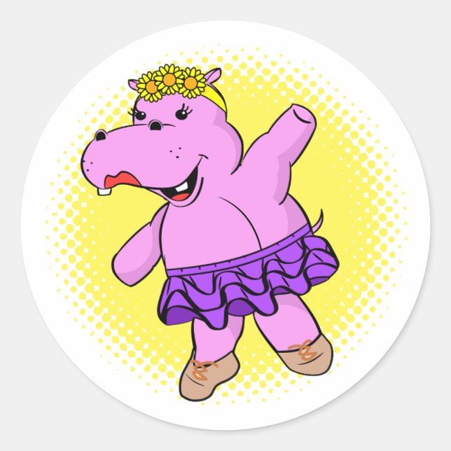 Pegatina Redonda Ballerina Hippo con Tutu (Anverso)
