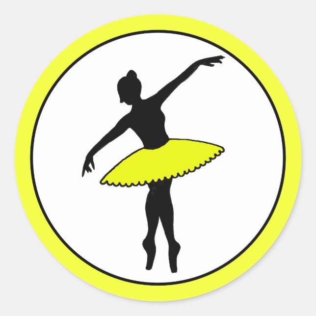 Pegatina Redonda Ballerina Neon Ballet Bailarina Silhouette Amarill (Anverso)