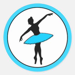 Pegatina Redonda Ballerina Neon Ballet Bailarina Silhouette Aqua Bl