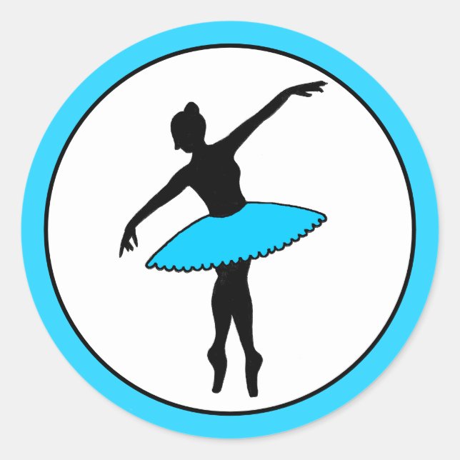 Pegatina Redonda Ballerina Neon Ballet Bailarina Silhouette Aqua Bl (Anverso)