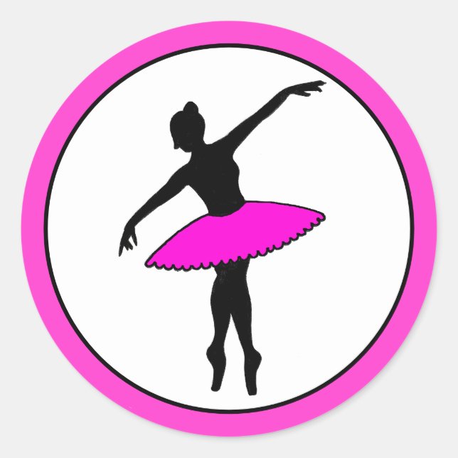 Pegatina Redonda Ballerina Neon Ballet Bailarina Silhouette Pink Ca (Anverso)
